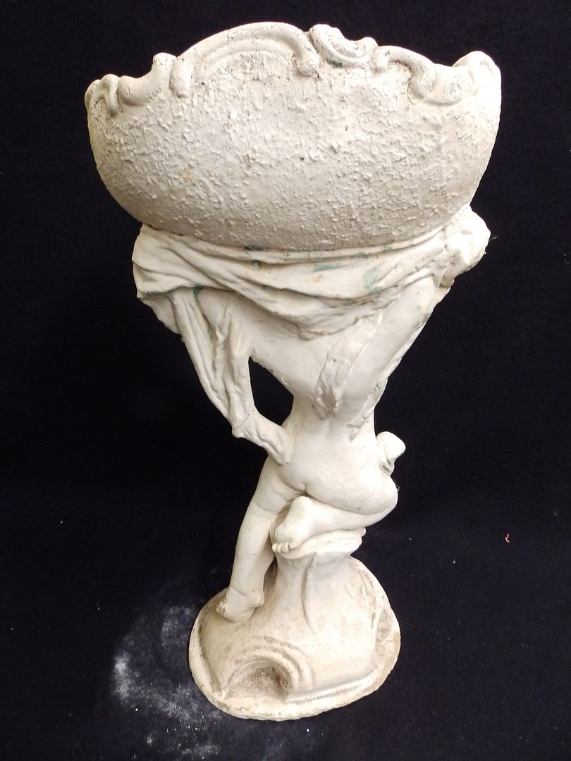 Vintage Plaster Cherub Shabby Floral Statue Chic Garden Planter Antique