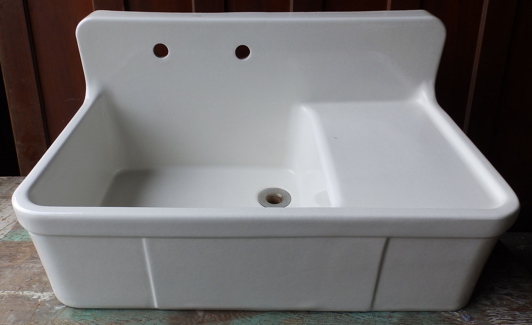 Vintage White Porcelain Kitchen Old Farm house Sink Drainboard Crane 339214 eBay