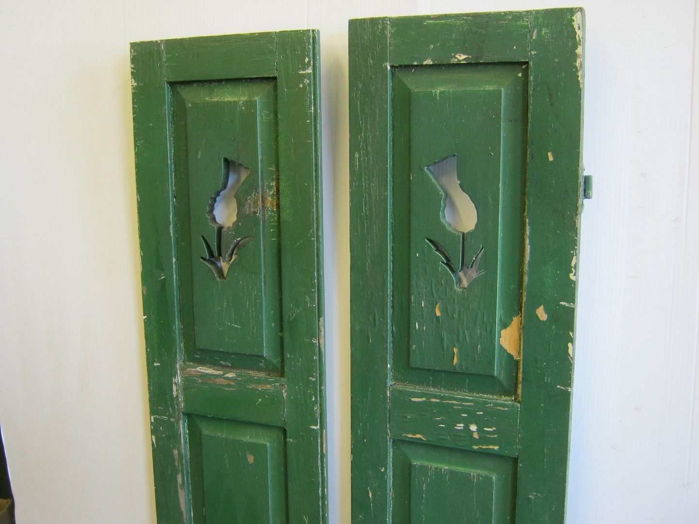 Pair of Vintage Wood Shutters With Flower Cutout 256113 eBay