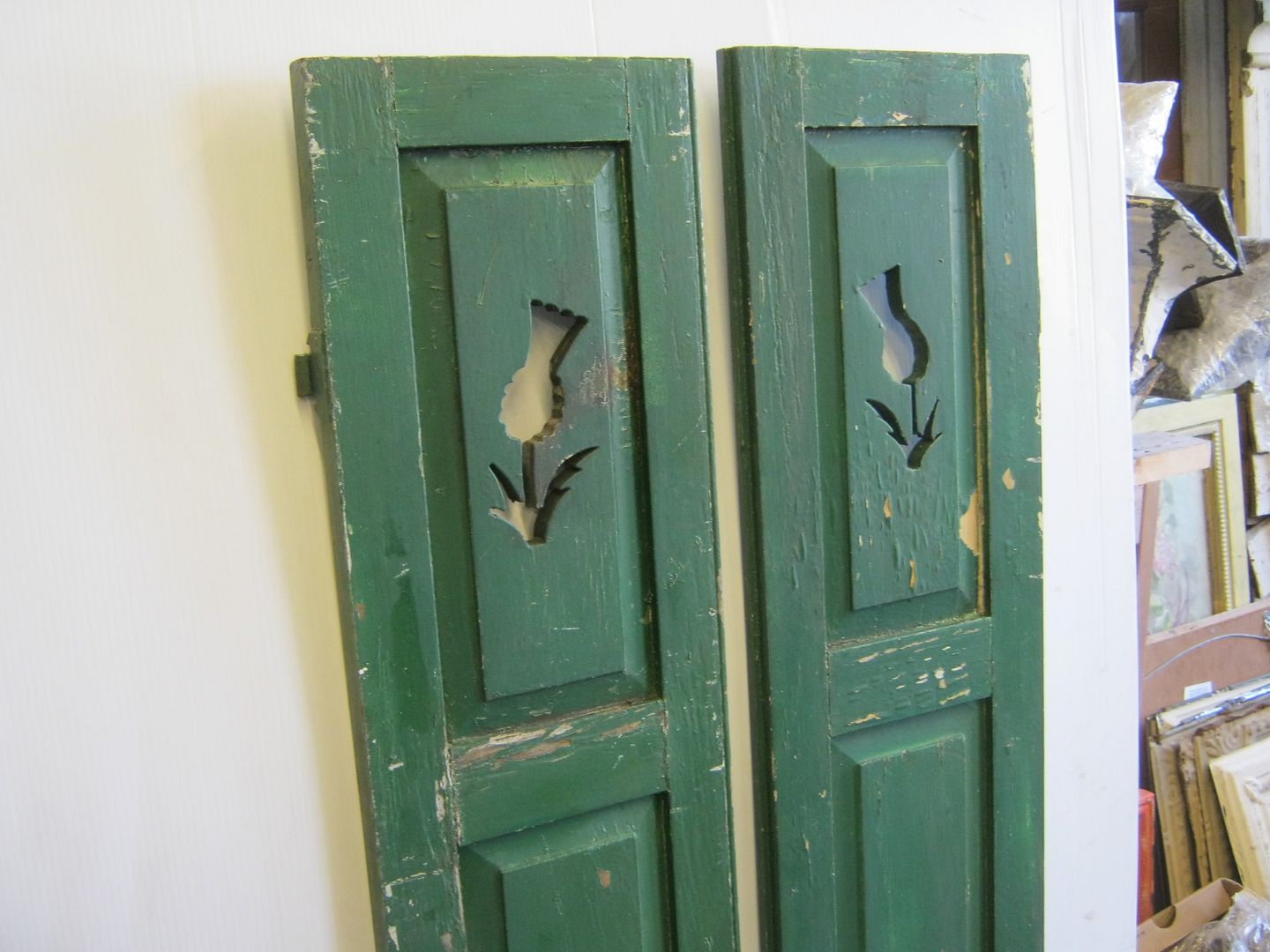 Pair of Vintage Wood Shutters With Flower Cutout 256113 eBay