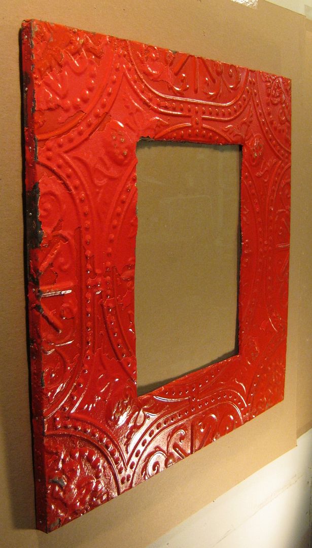 Antique TIN CEILING Metal 11x14 RED Picture Frame Shabby Recycled 1493