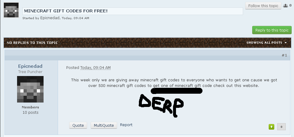 Omg Free Gift Code Spams Strike Again Forum Discussion Info Forums Minecraft Forum Minecraft Forum