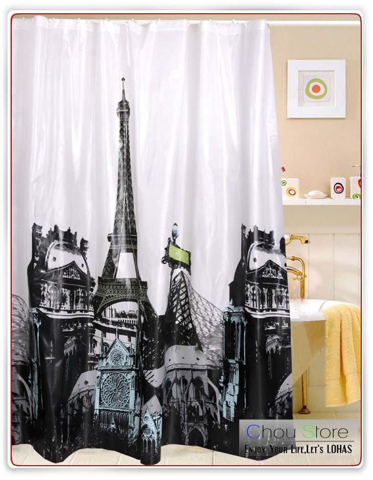 Landscape Paris Eiffel Tower Pattern Bathroom Shower Curtain with 12 Hooks 5264 